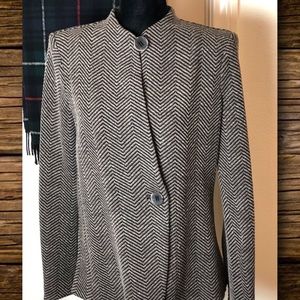 NWT Armani Collezioni Black/Gray Herringbone Dress Blazer Size 14